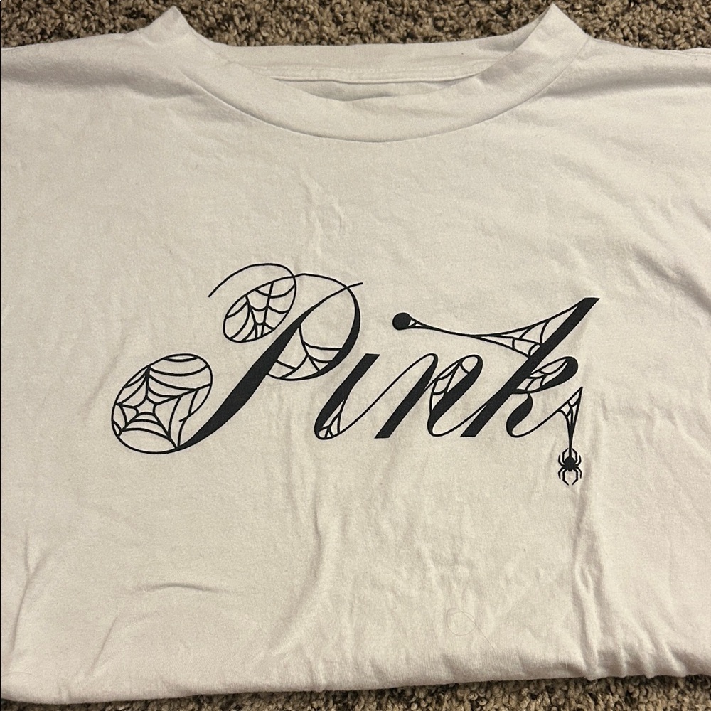 PINK Victoria's Secret White Oversized Tee with Black Web Graphic